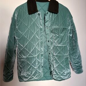 Quilted Velvet Jacket with dark green  collar